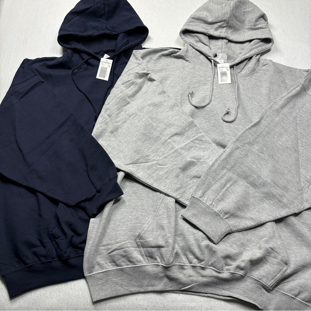 NWT Sportex Mens 4XL Heather Grey + Navy Blue Hoodie Hooded Sweatshirt Bundle